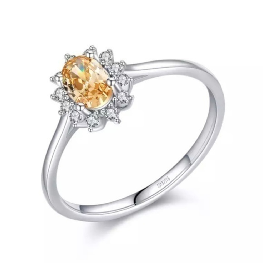 925 Sterling Silver Crown Champagne Cubic Zirconia Ring